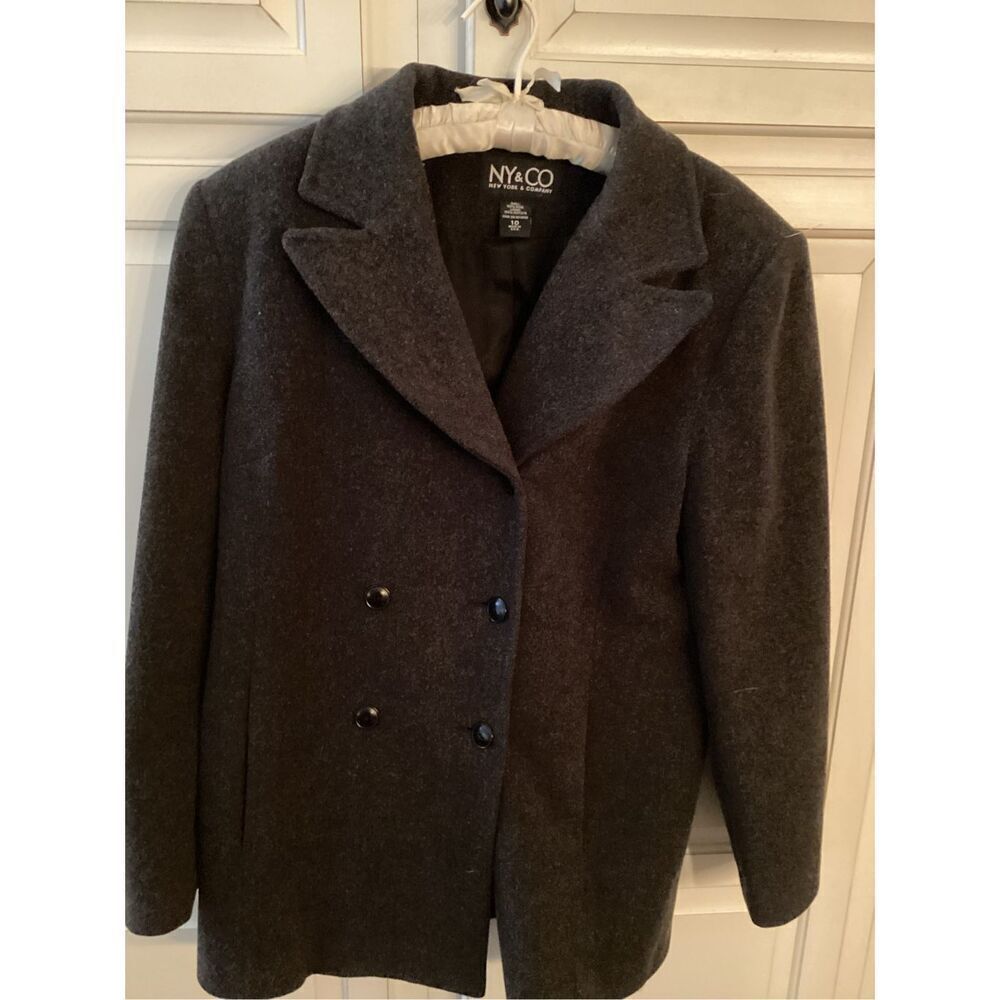 New York & Company 100% Wool Pea Coat Sz 10 Charcoal Lined
